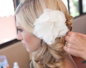 Bridal Peony Flower Ivory Silk Chiffon, Hair Piece, Sash, Brooch, Embellishment
