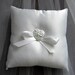 White Ring Bearer Pillow satin small heart ribbon -- Heart button