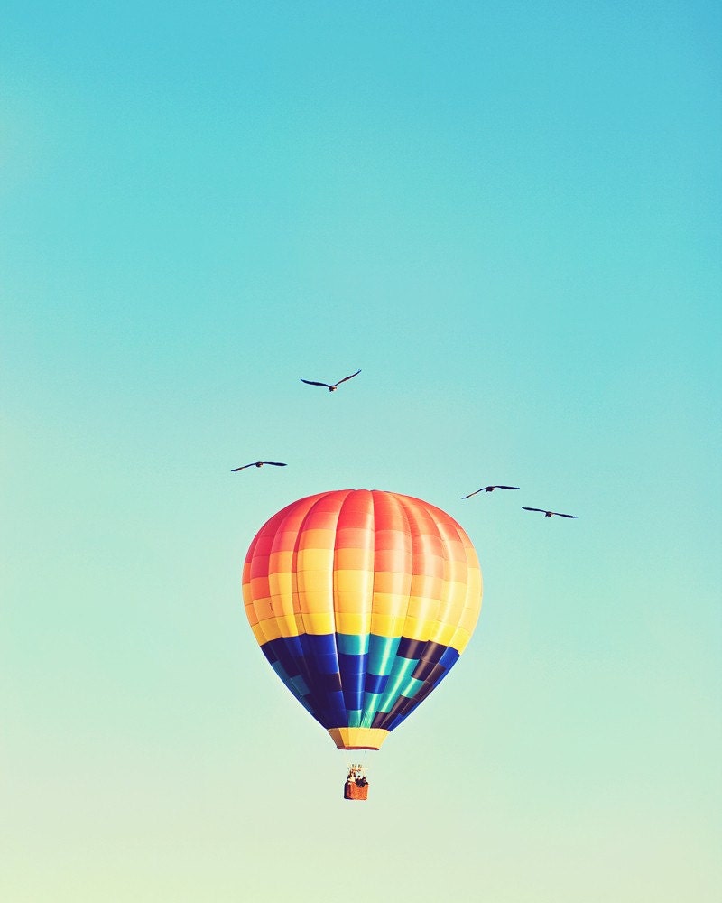 Fly - 8 x 10 Fine Art Photograph - whimsical turquoise multicolored hot air balloon home decor