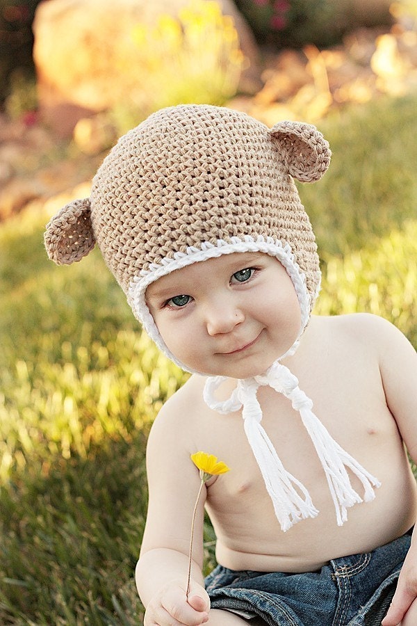 newborn size Tan monkey beanie