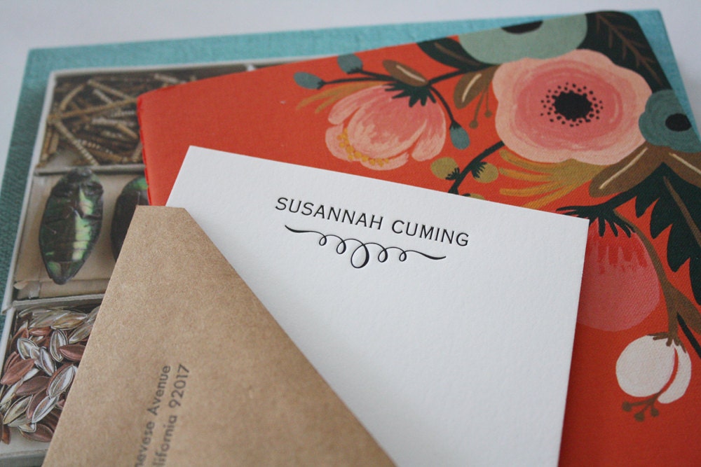 Personalized Letterpress Notecards with Printed Envelopes - One Flourish : Set of 25