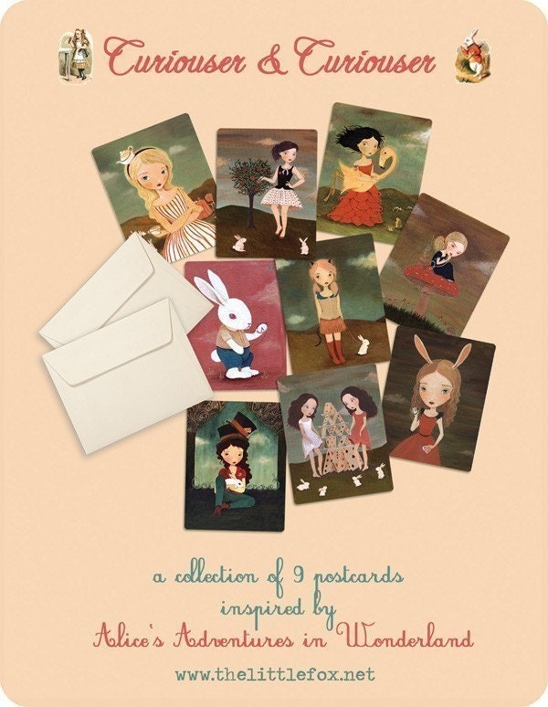 Alice In Wonderland, Postcard Set, Blank Card Set, Postcard Collection, Postcard Lot, Postcard Pack, Whimsical, Cute - Curiouser & Curiouser