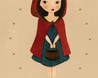 Nursery Art, Girls Room Art, Nursery Art Girl, Poster, Girl Art Print, Fairytale Art, Fairy Tale, Print - Little Red Riding Hood 8x10