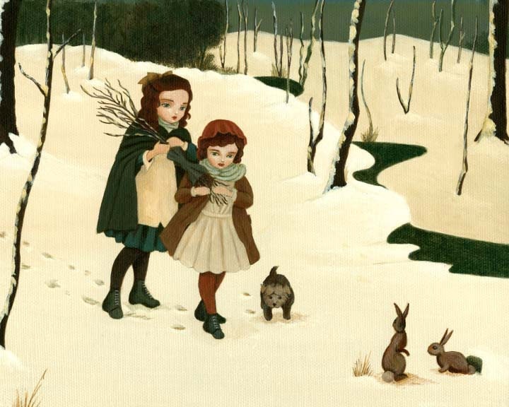 Children's Art, Girls Room Art, Nursery Art, Girl Art Print, Poster, Girls Room Decor, Art Print, Art for Kids - Into The White Forest 10x8 