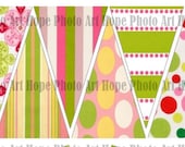 Pastel Pink & Lime Green Garland 3x4.5 Printable Party Supplies banner craft supplies pennant flags decoration bunting - U-Print 300dpi j