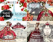 Marie Antoinette in Paris Greeting Card Collage Assorted Print Cut Fold -  bonjour postcard stationary gift greeting cards - U-Print 300dpi