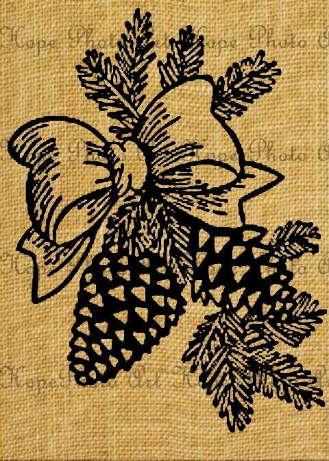 Holiday Pine Comb 5x7 Image Transfer - christmas tree Burlap Feed Sacks Tote Bags Pillows Towels paper supplies - U Print JPG 300dpi sh253