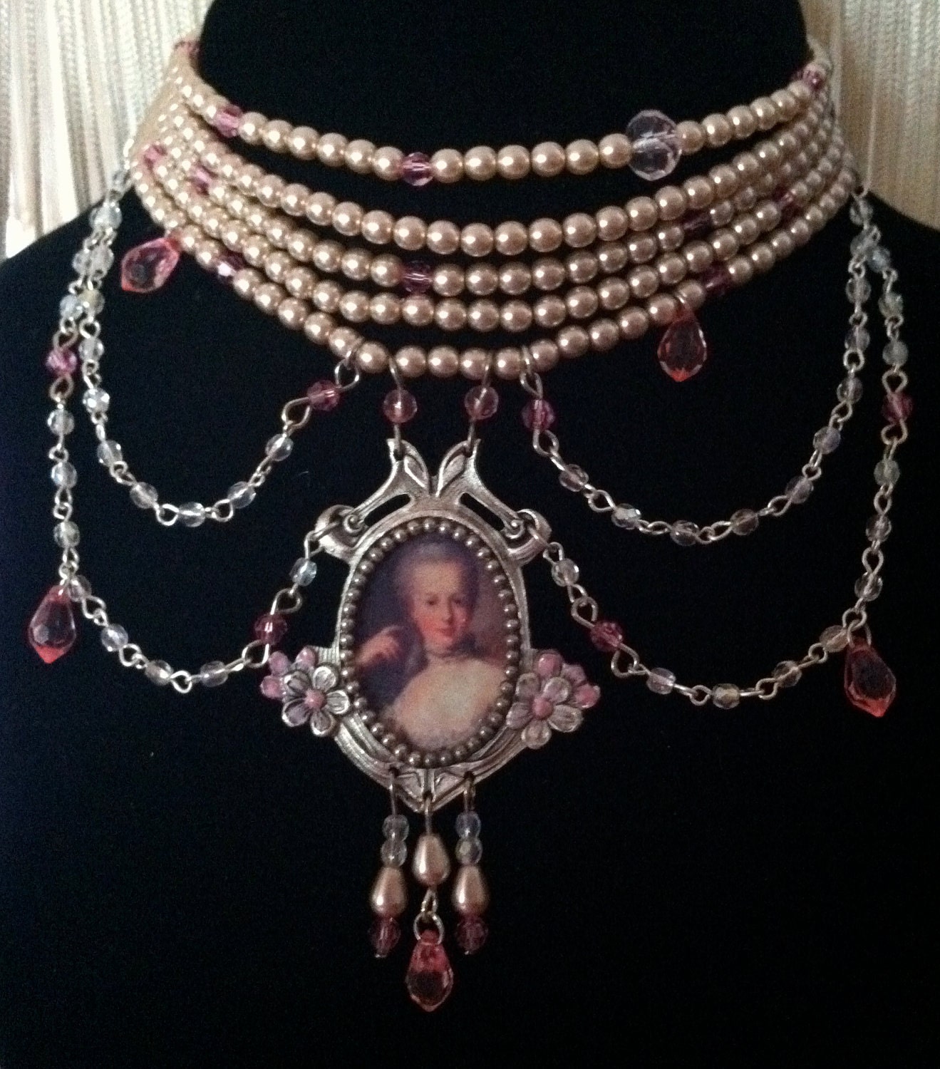 Marie Antoinette fantasy Paris Pink Pearls & AB Crystal elegant dazzling Choker