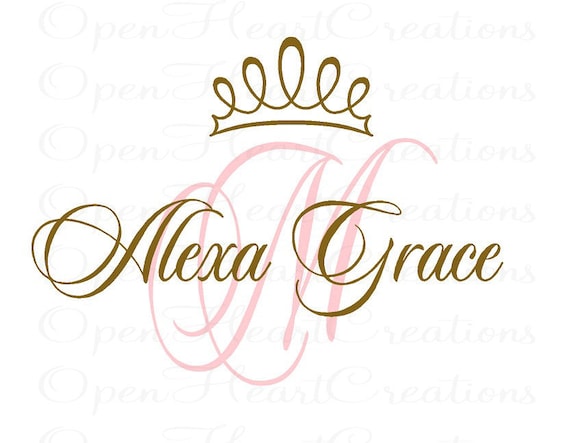 Princess Wall Decals - Initial and Name with Princess Tiara Accent - Vinyl Wall Decal for Baby Nursery Bedroom Girl Teen 28h x 36w FN0289