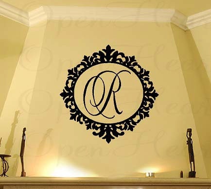 Family Initial Monogram Vinyl Wall Decal with Elegant Ornate Frame Border 22" Circle FI0021