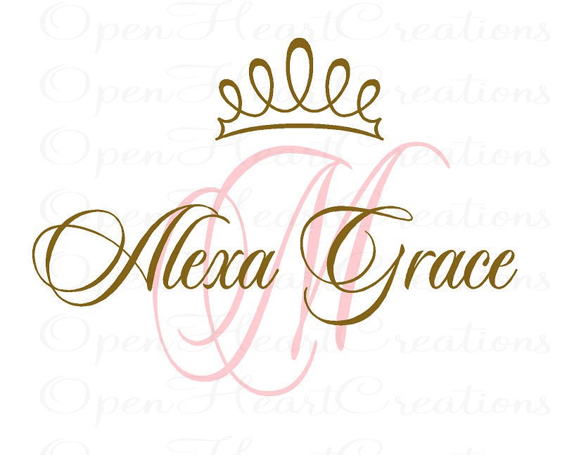 Princess Wall Decals - Initial and Name with Princess Tiara Accent - Vinyl Wall Decal for Baby Nursery Bedroom Girl Teen 28h x 36w FN0289