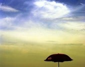 Under My Umbrella - Beach Photography Nautical Blue Yellow Brown Gold White Black Surreal Fine Art Print Wall Hanging - 8x10 Photograph