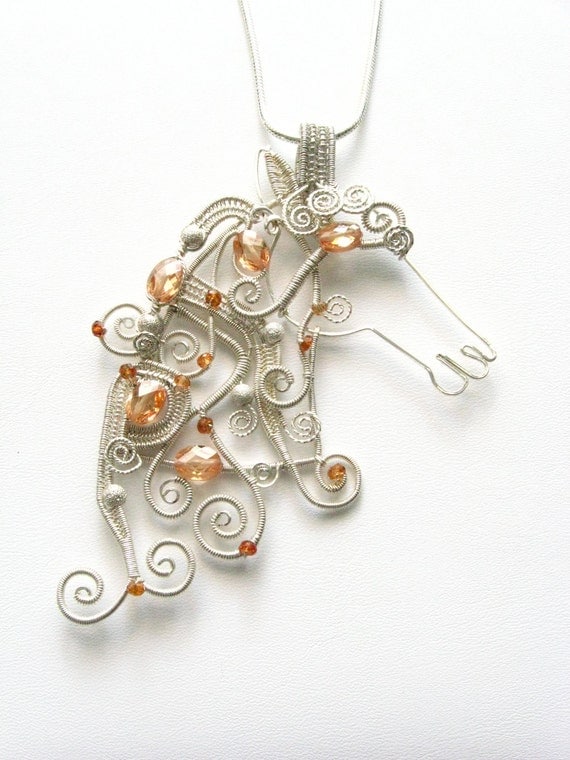 Horse Pendant Sapphire, Zircon, and Sterling Silver