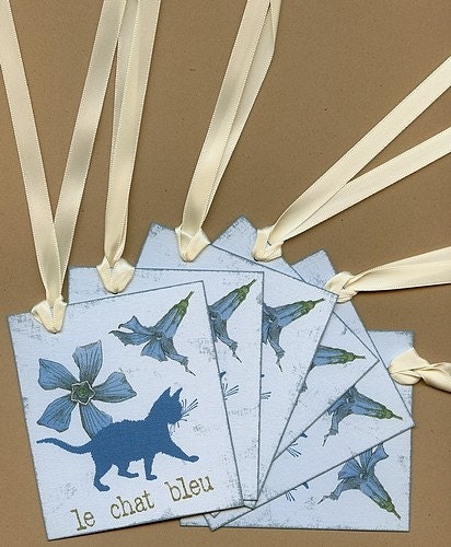 French Gift Tags, Cat Gift Tags, Le Chat, set of 6 tags