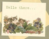 Hello Blank Card, cats and flowers