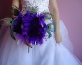 Wedding bridal bouquet, peacock bouquet, purple with swirls bouquet by eeek