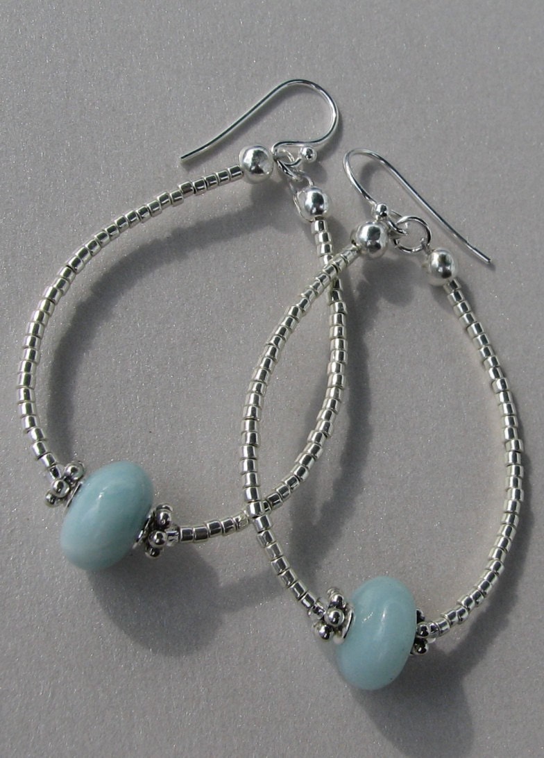 Amazonite and Miyuki Delica Hoop Earrings