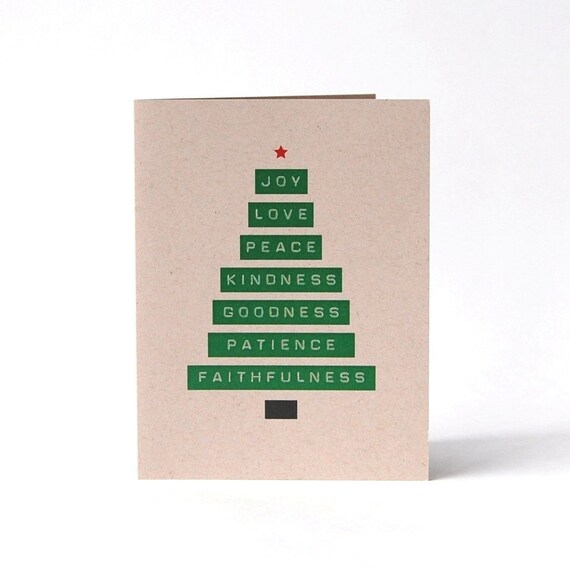 Joy Love Peace Tree - Blank Recycled Christmas Greeting Card - Merry Christmas