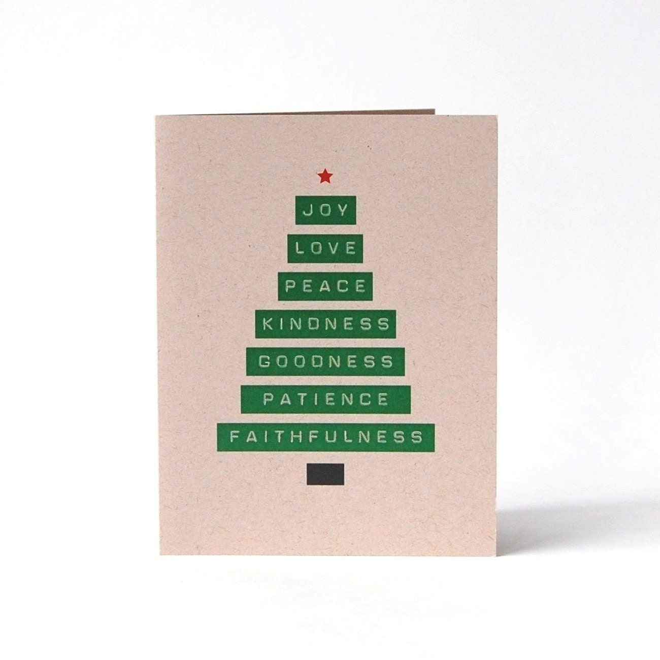 Joy Love Peace Tree - Blank Recycled Christmas Greeting Card - Merry Christmas