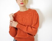 Vintage sweater / pumpkin knit puff sleeve trim / size M-L