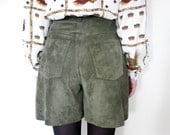 Vintage shorts / olive green suede leather high waisted / size M