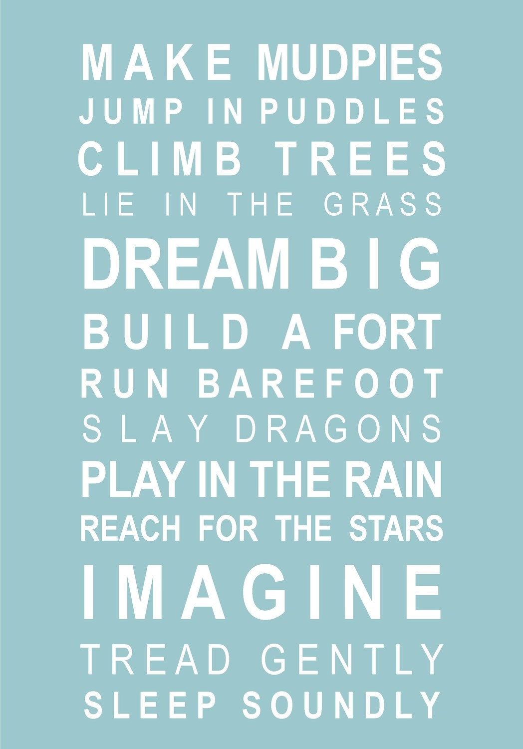 Typography print subway art Dreams for your boy - A2 size Duck Egg
