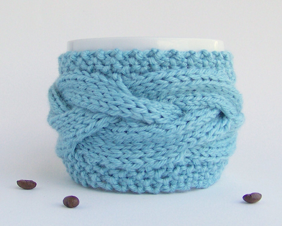 Blue Coffee Sleeve - Knit Cup Cozy - Coffee Cup Sleeve - Coffee Cup Cozy - Tea Cosy -Mug Cosy - Cup Cosy  Summer Water Aqua -