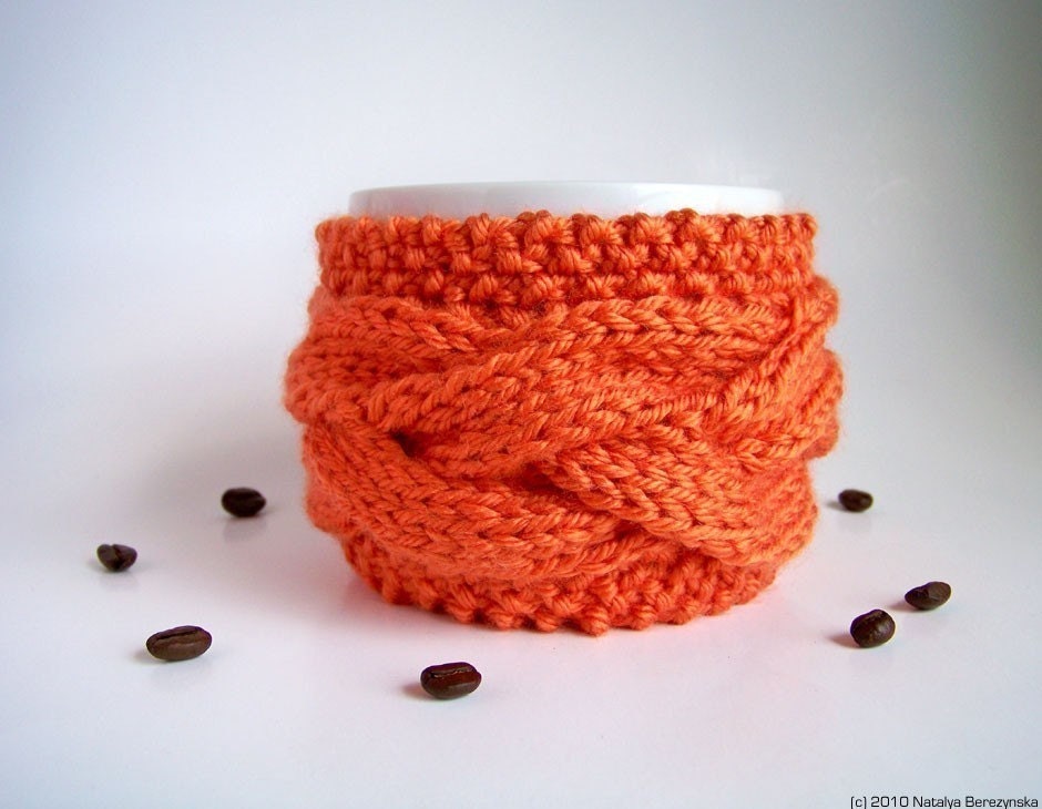 Cup Cozy in Neon Orange, Pumpkin Coffee Cozy - Summer Bright Coral Carrot Farm Tangerine Citrus Geometric  Flourescent - Fathers Day Gift