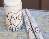 Personalized Unity Candle Set Rustic Birch Bark