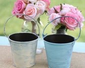 Custom Flower Girl Basket Distressed Tin Bucket (item P10417)