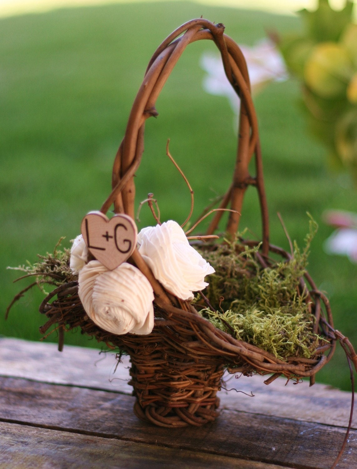 Personalized Flower Girl Basket Rustic Roses Chic (item B10401)