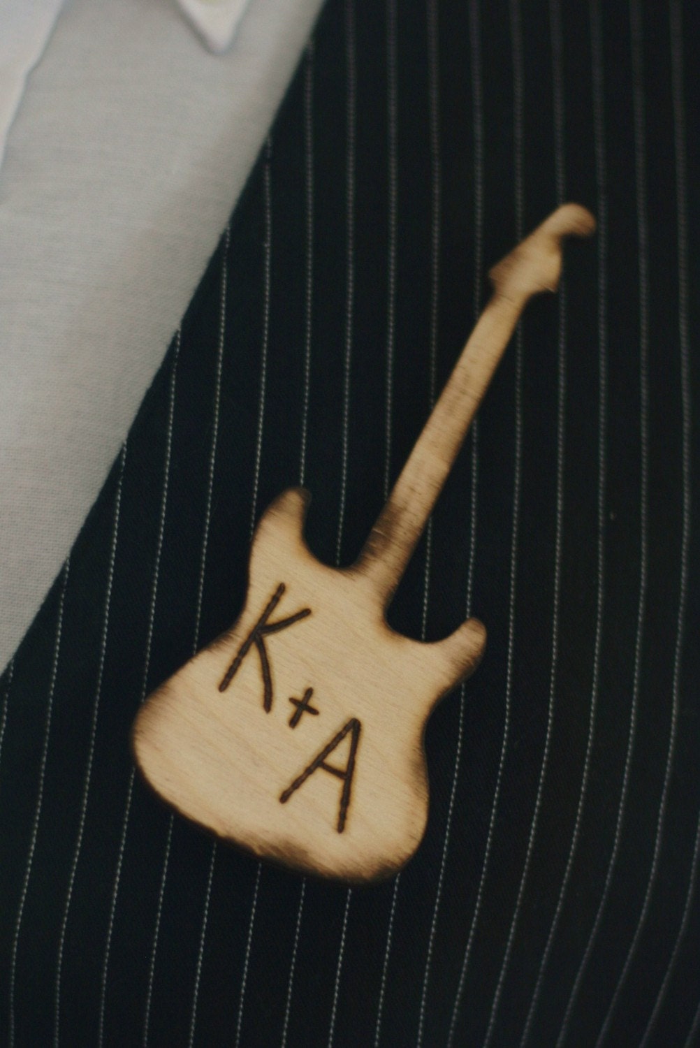 Wood Guitar Wedding Pin Boutonniere Personalized Groom Rustic PUNK (item E10484)