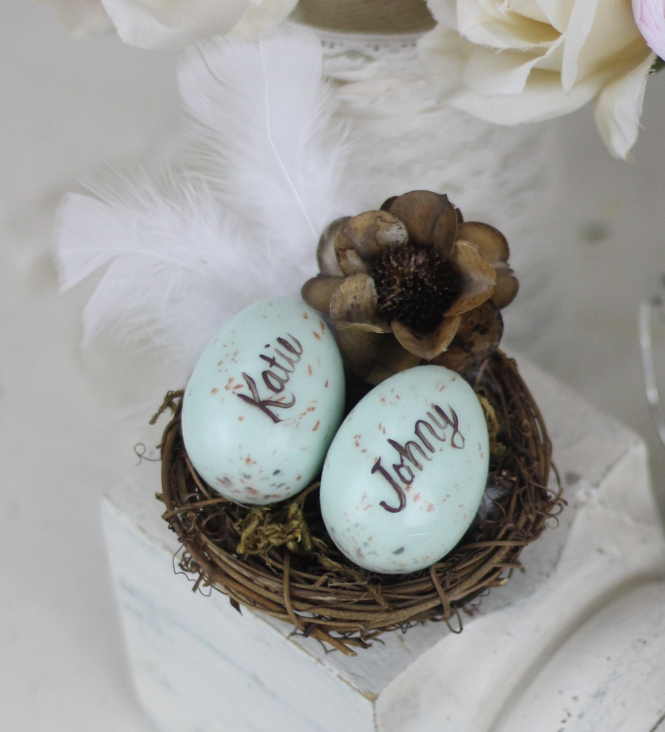 Personalized Wedding Cake Topper Bird Nest Shabby Chic Decor (item P10215)
