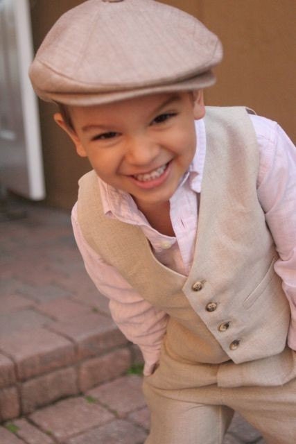 Rush Size 5-7 Oatmeal Linen Pants , hat and vest Set