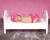 Baby Girl Hat and Diaper Cover Set Gingham Pink Newborn  Photo Prop