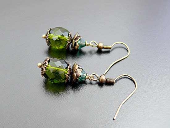 SALE Forest Green Filigree Boho Earrings, Nature Victorian, Chic, Whimsy, Bridal, Prom, Bridesmaid Gift, Elegant Feminine Jewellery