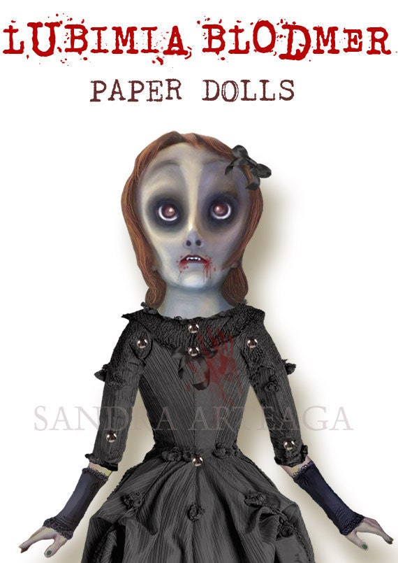 Lubimia Blodmer  -  vampire  Halloween articulated Paper Doll -  15 x 11  inches - drawing  monsters freak creatures zombie witch