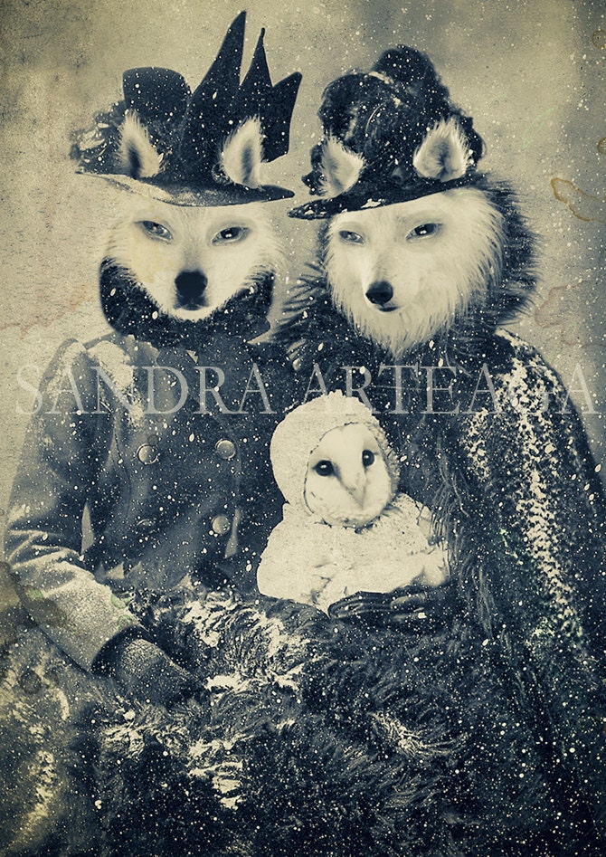 Family secrets - lustre print size A4 ( 8.3 in x 11.7 in ) once upon a time anthropomorphic  fairy tale wolf owl snow magical