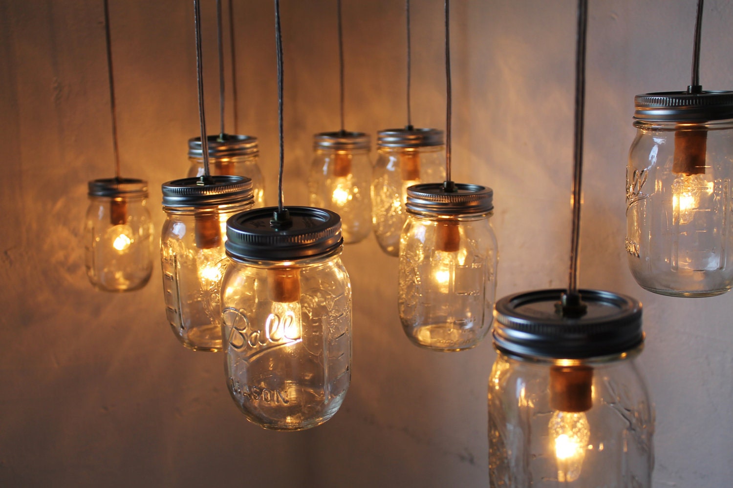 Canopy Mason Jar Chandelier - Mason Jar Light - Large Swag Light - BootsNGus Lamp Design - Hanging Pendant Lighting Fixture