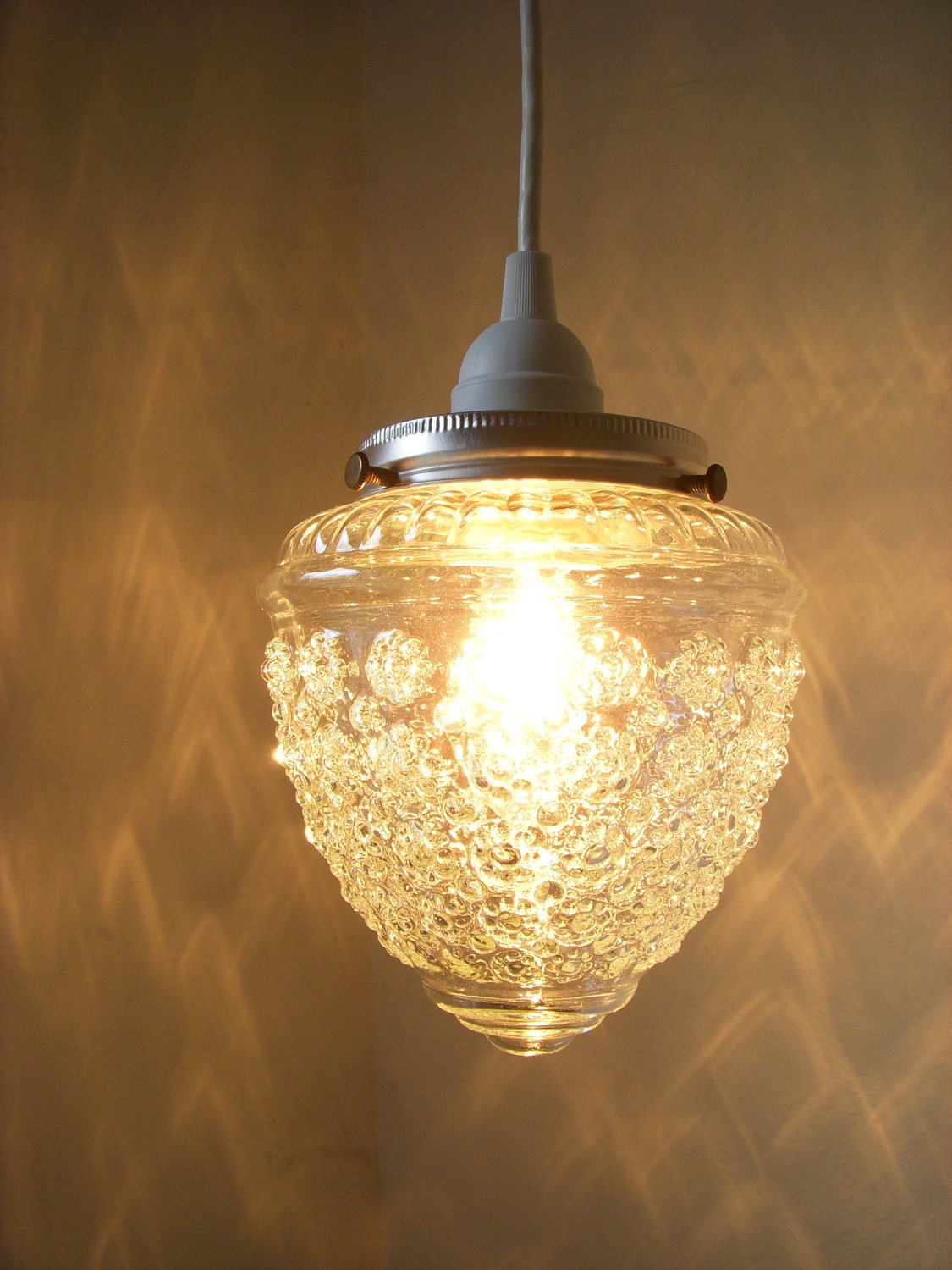 Crystal Clear Dazzling Diamonds Pressed Glass Raspberry Shaped Textured Hanging Pendant Lighting Fixture BootsNGus Lamp Design