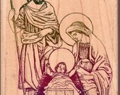 Nativity - Vintage-Style Holy Family - Large WM Rubber Stamp - Christmas Cards - Sunday School - Crafts - FREE Shipping