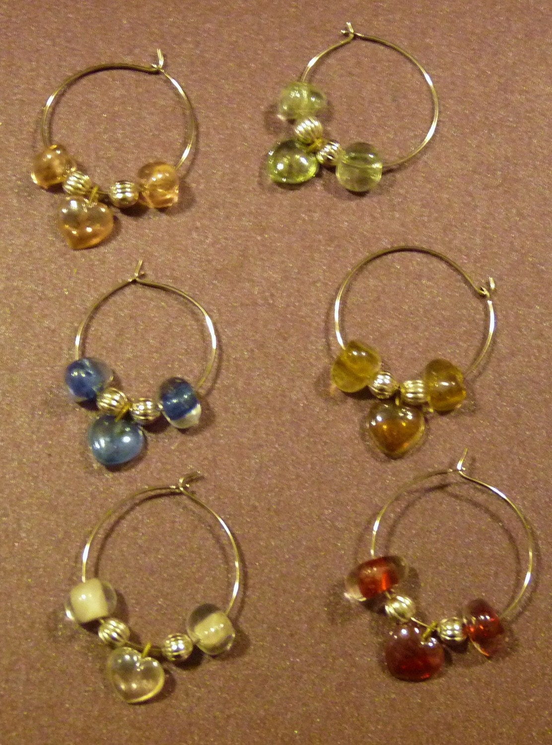 Handmade Set of 6 Wine Charms - Sweetheart Beads - Great Gift - Entertaining - Wine Tasting - Dinner Parties - FREE Shipping