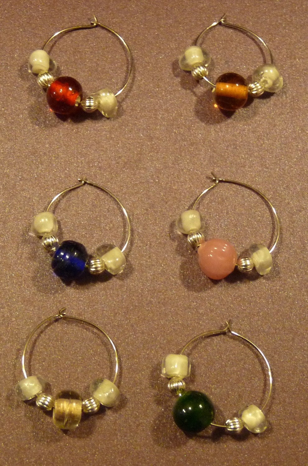 Beaded Wine Charms Multi-Colored - Handmade - Set of 6 - Great Gift Idea - Entertaining - Dinner Parties - Wine Tasting - FREE Shipping