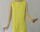 Vintage 60s Day Dress Yellow Linen Shift Tea Party Wedding Dress