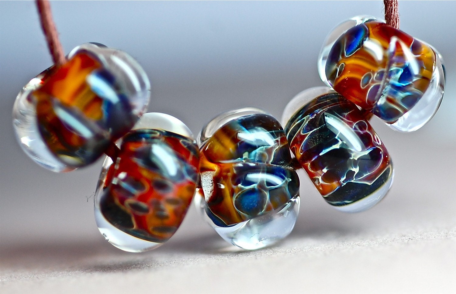 Boro Lampwork Beads Majolica Set  Of  5