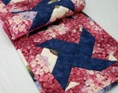 Hydrangea Table Runner Patchwork Handmade Ready to Ship One of a Kind - by atthebrightspot