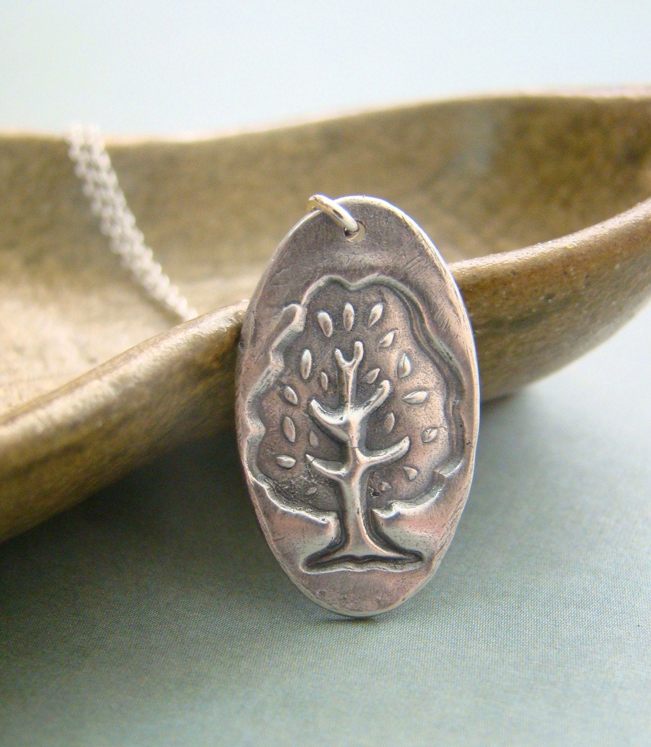 The first tree, fairy tale art clay fine silver pendant sterling silver necklace, young adults, teenagers, graduation gift, thank you gift