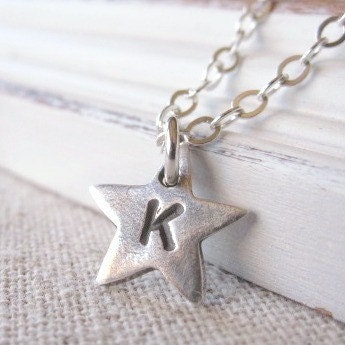 Star Initial Necklace Personalized  Monogrammed Fine Silver- Twinkle