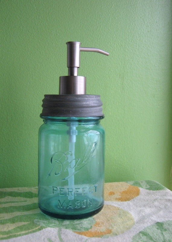 Blue Mason Ball Pint Jar Upcycled Soap Dispenser