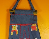 70s Denim Pocketbook / Handmade Appliqué Purse / Shoulder Bag